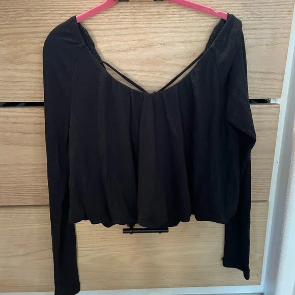 We The Free Bondi Blouson Black Crop Thermal Tie Back size Small Black - Picture 5 of 8